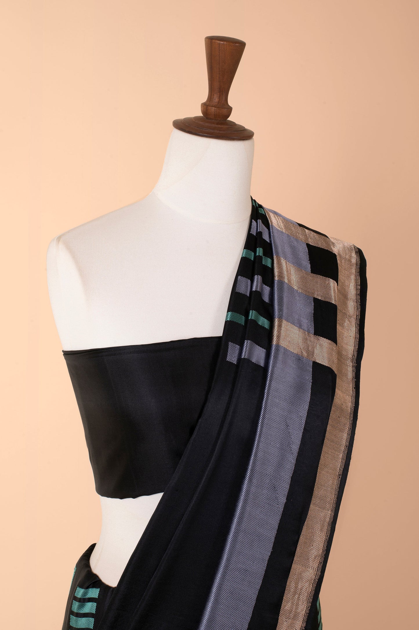 Black Colorblocked Sari