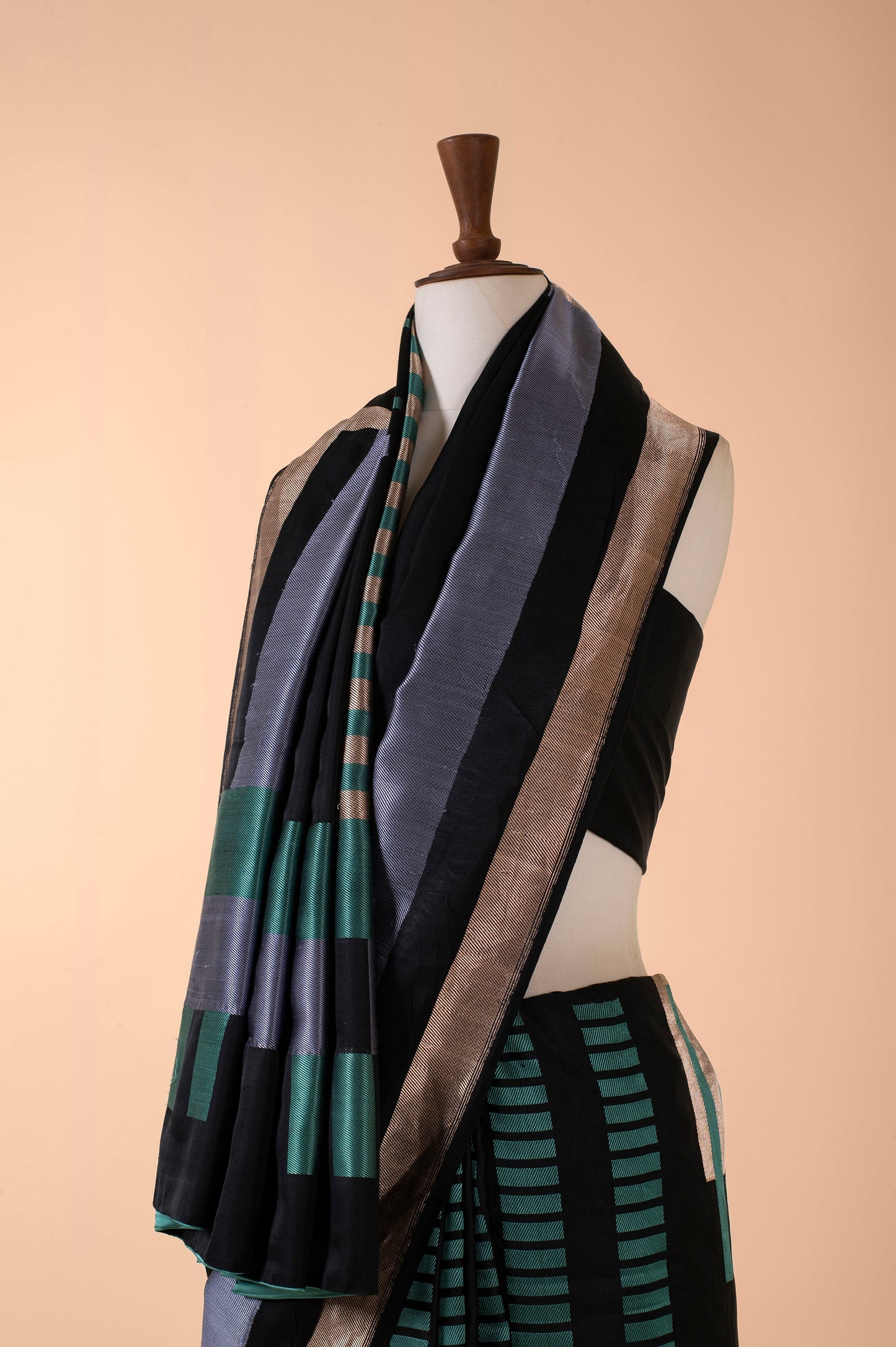 Black Colorblocked Sari