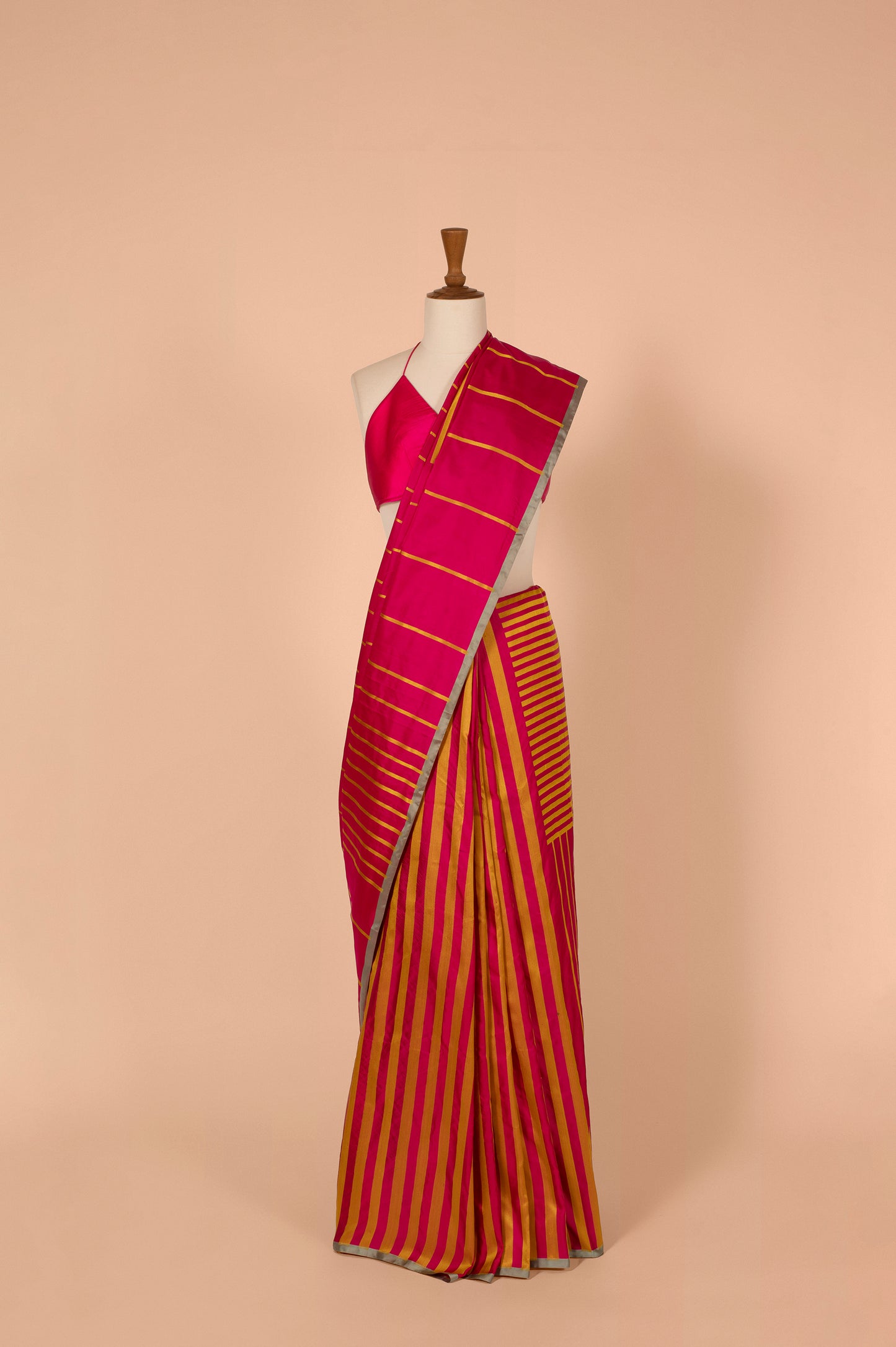 Pink Displaced Stripe Saree