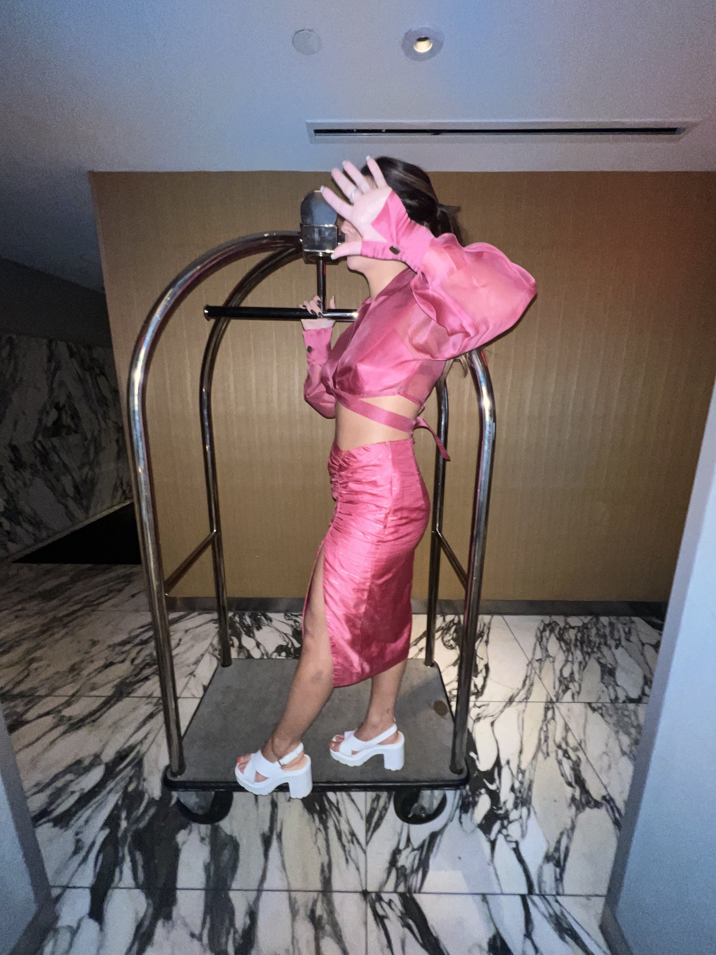 Coral Slit Skirt & Wrap Blouse