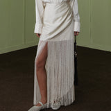 Cream Fringe Skirt