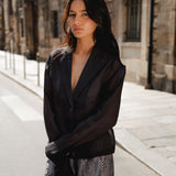 Black Organza Blazer & Tiger Print Barrel Pants Set