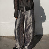 Black Organza Blazer & Tiger Print Barrel Pants Set