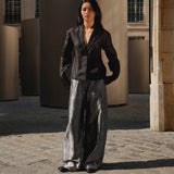 Black Organza Blazer & Tiger Print Barrel Pants Set