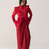 Savvy Red Funnel Jacket and Skirt