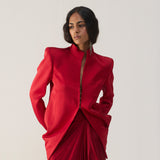 Savvy Red Funnel Jacket and Skirt