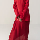 Savvy Red Funnel Jacket and Skirt