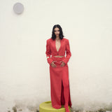 Poppy Red Cropped Blazer & Slit Skirt