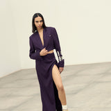 Aubergine Gleam Cropped Blazer & Slit Skirt