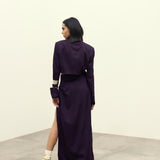 Aubergine Gleam Cropped Blazer & Slit Skirt