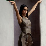 Brown Granite Pinstripe Top & Pants