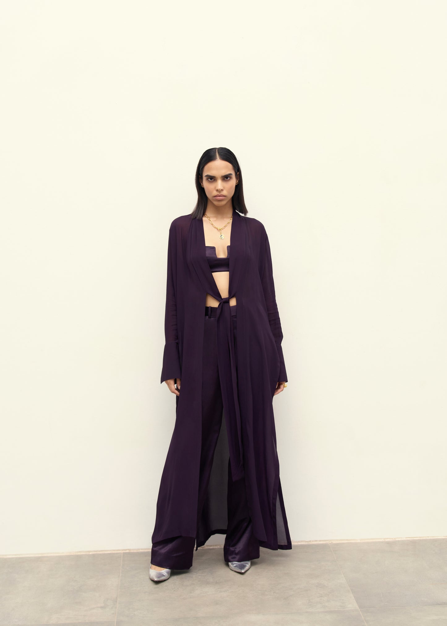 Aubergine Gleam Georgette Top & Pants