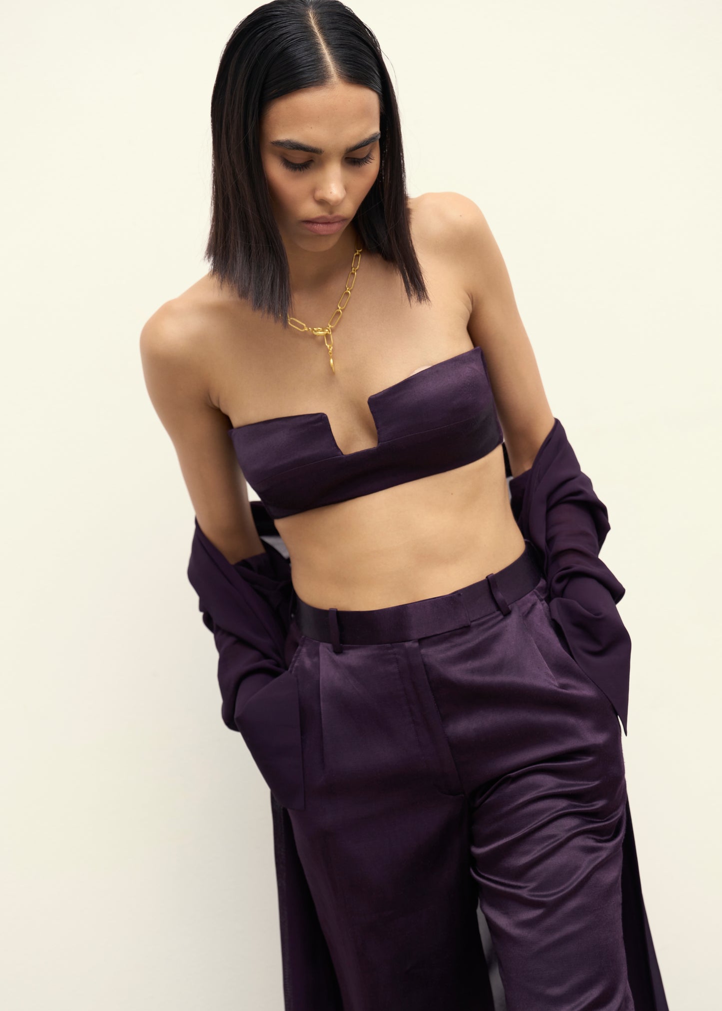 Aubergine Gleam Georgette Top & Pants