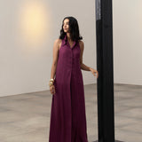 Plum Long Shirt & Pinstripe Pants