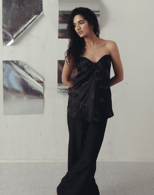 Black Iris Embroired Corset & Pants