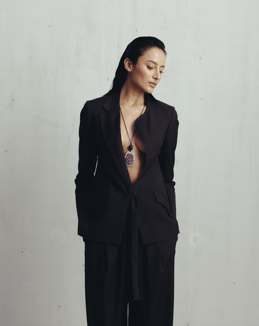 Seal Brown Cut Out Lapel Blazer