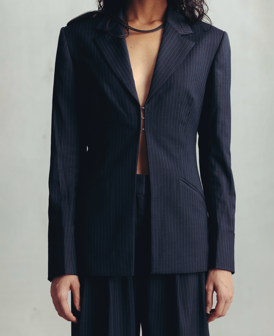 Gray Contours Pinstripe Hourglass Blazer