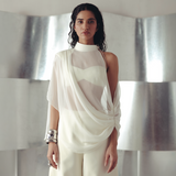 Antique White Asymmetric Georgette Top