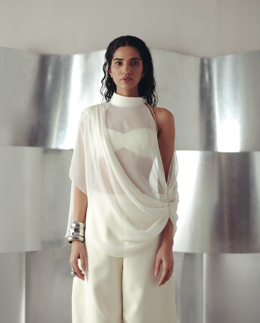 Antique White Asymmetric Georgette Top
