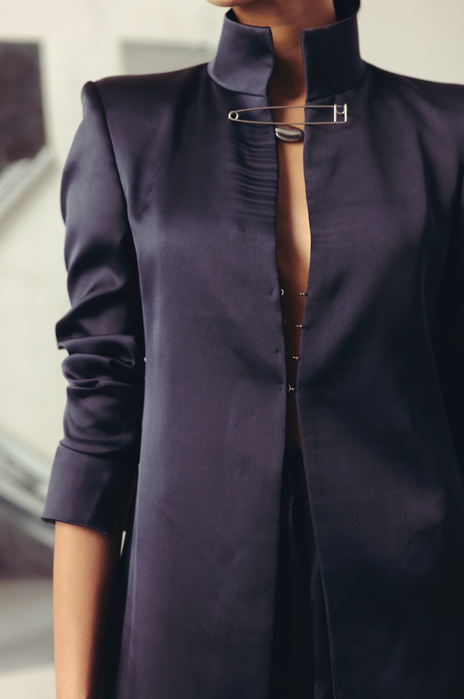 Evening Blue Funnel Neck Jacket