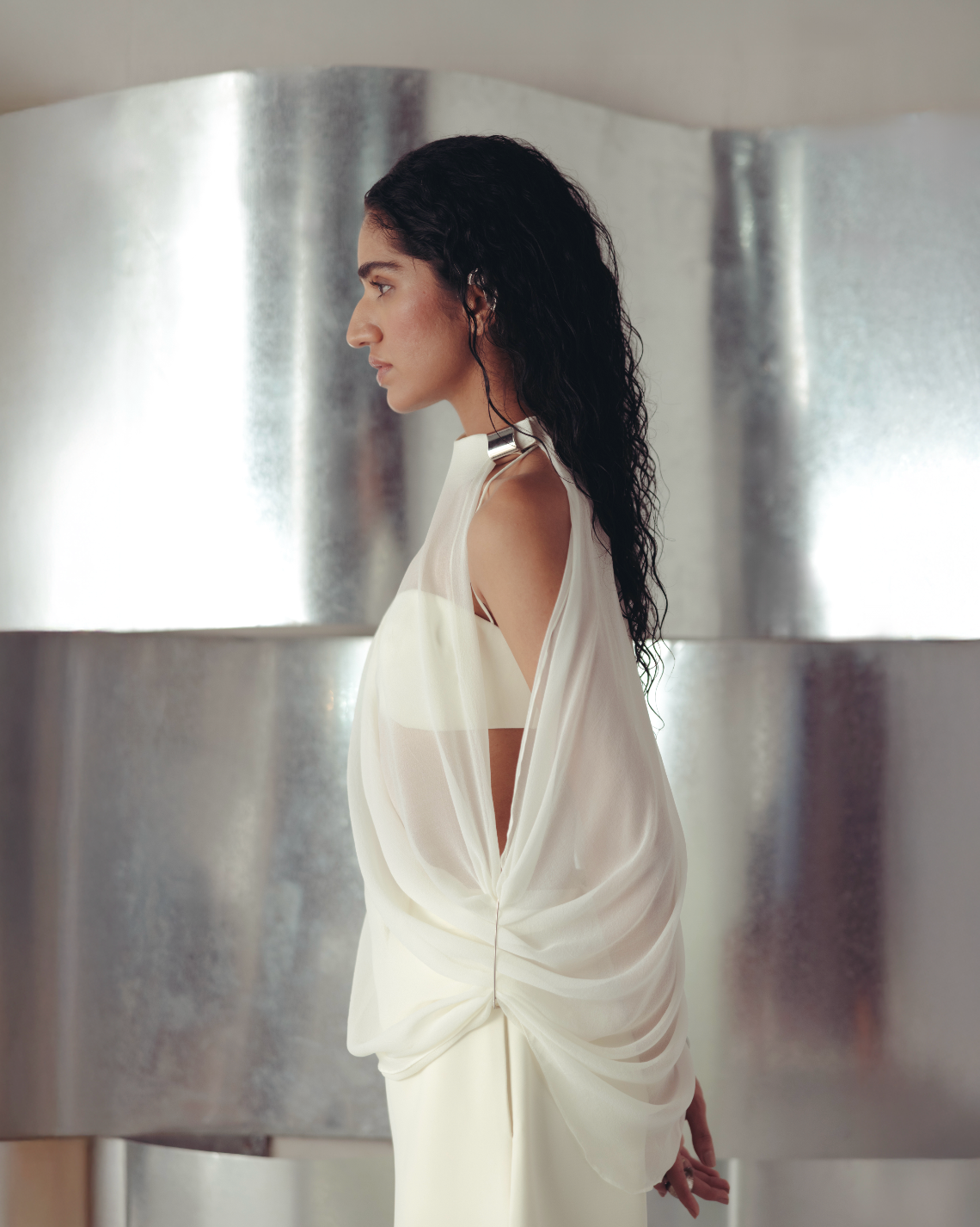 Antique White Asymmetric Georgette Top
