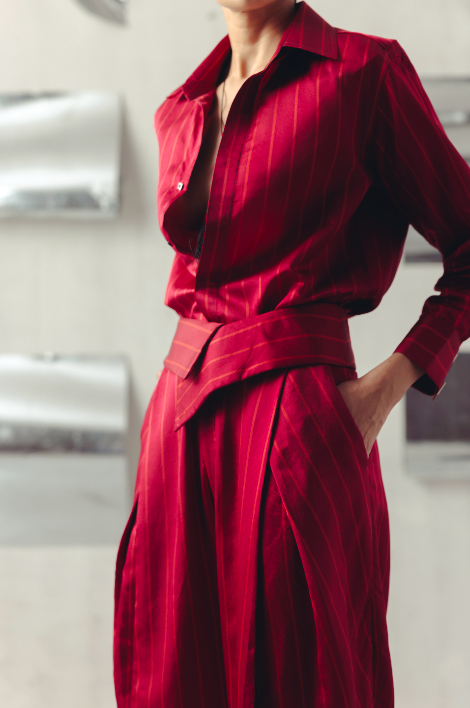 Jester Red Pinstripe Flap Pants