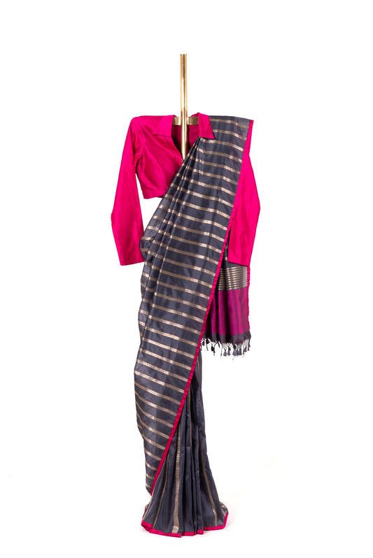 Gray Full Striped Sari