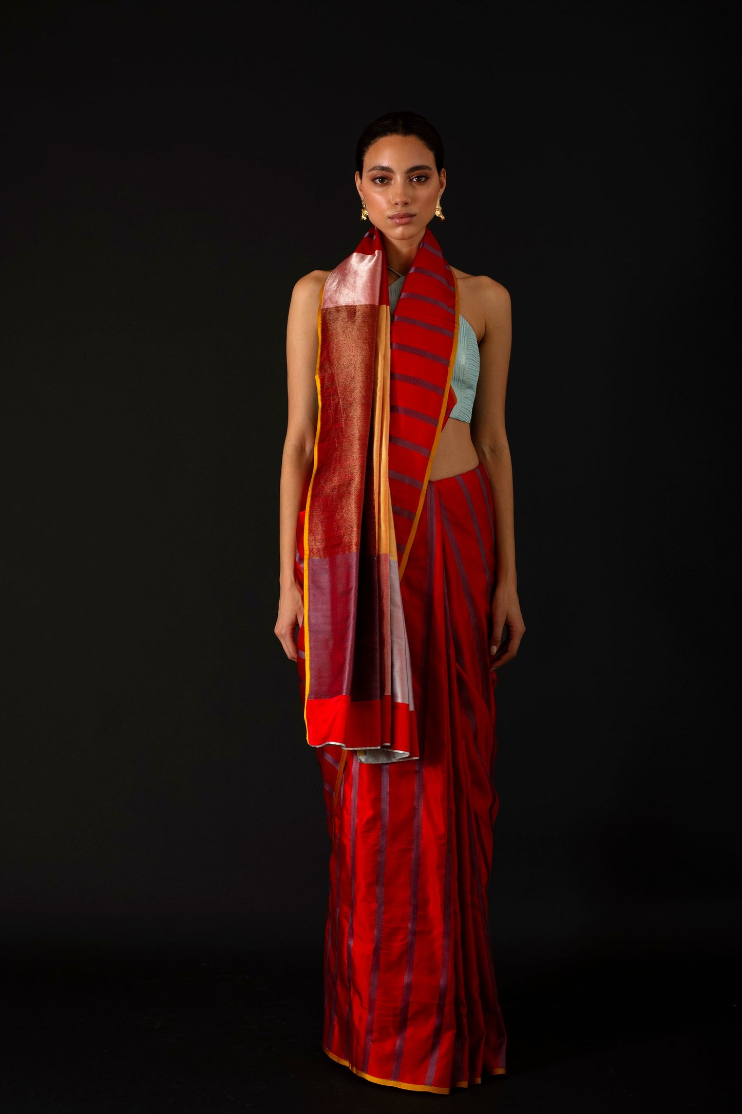 Red Maple Colorblock Sari