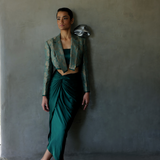 Janhvi Kapoor x Emerald Cropped Blazer With Skirt