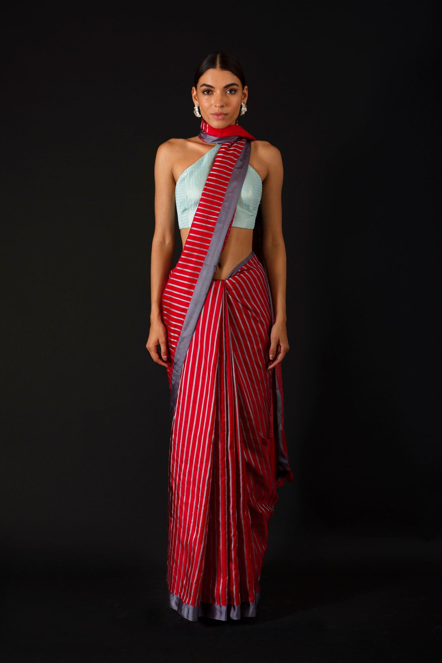 Red Mineral Striped Sari