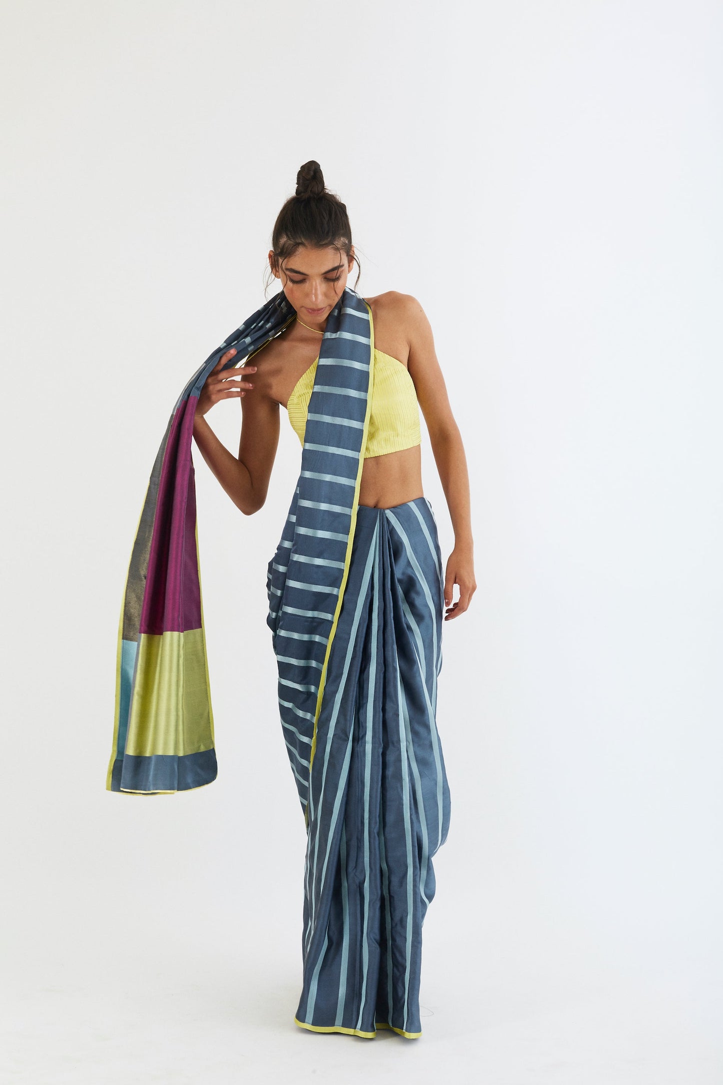 Dapple Gray Colorblock Sari
