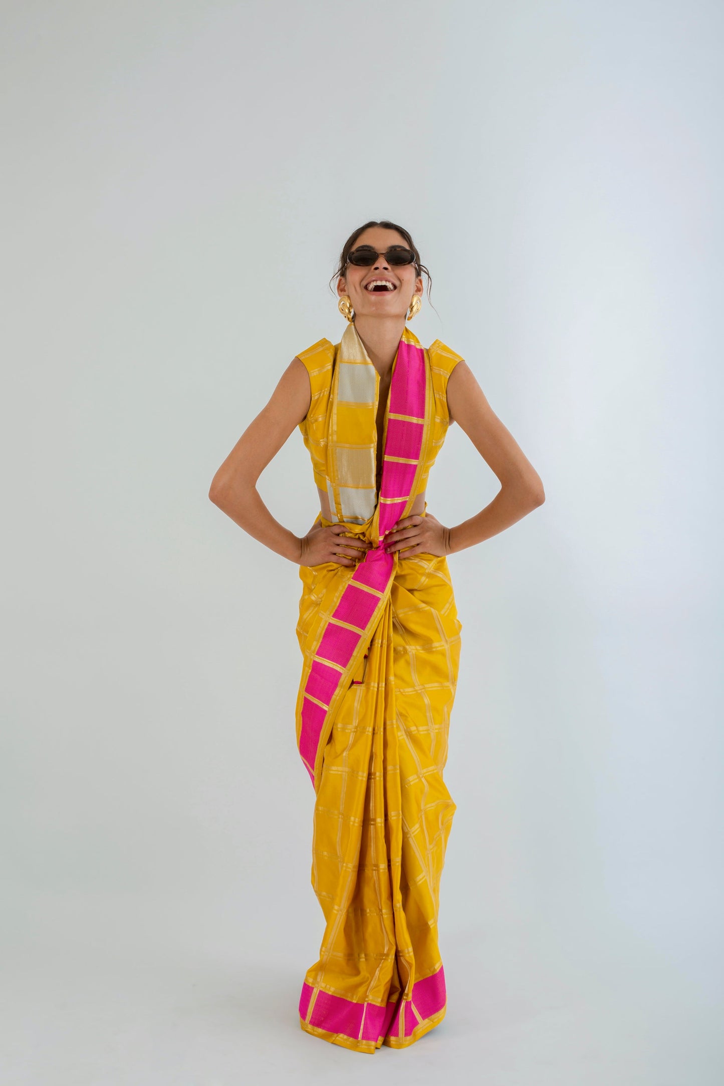 Sunset Gold Checked Sari