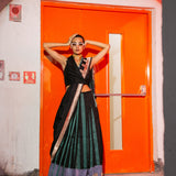 Black Colorblocked Sari