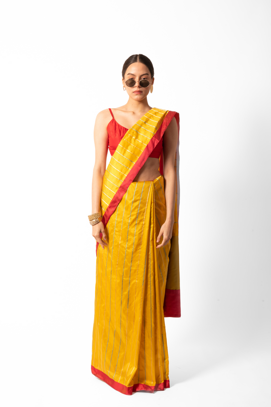 Bright Yellow Striped Sari