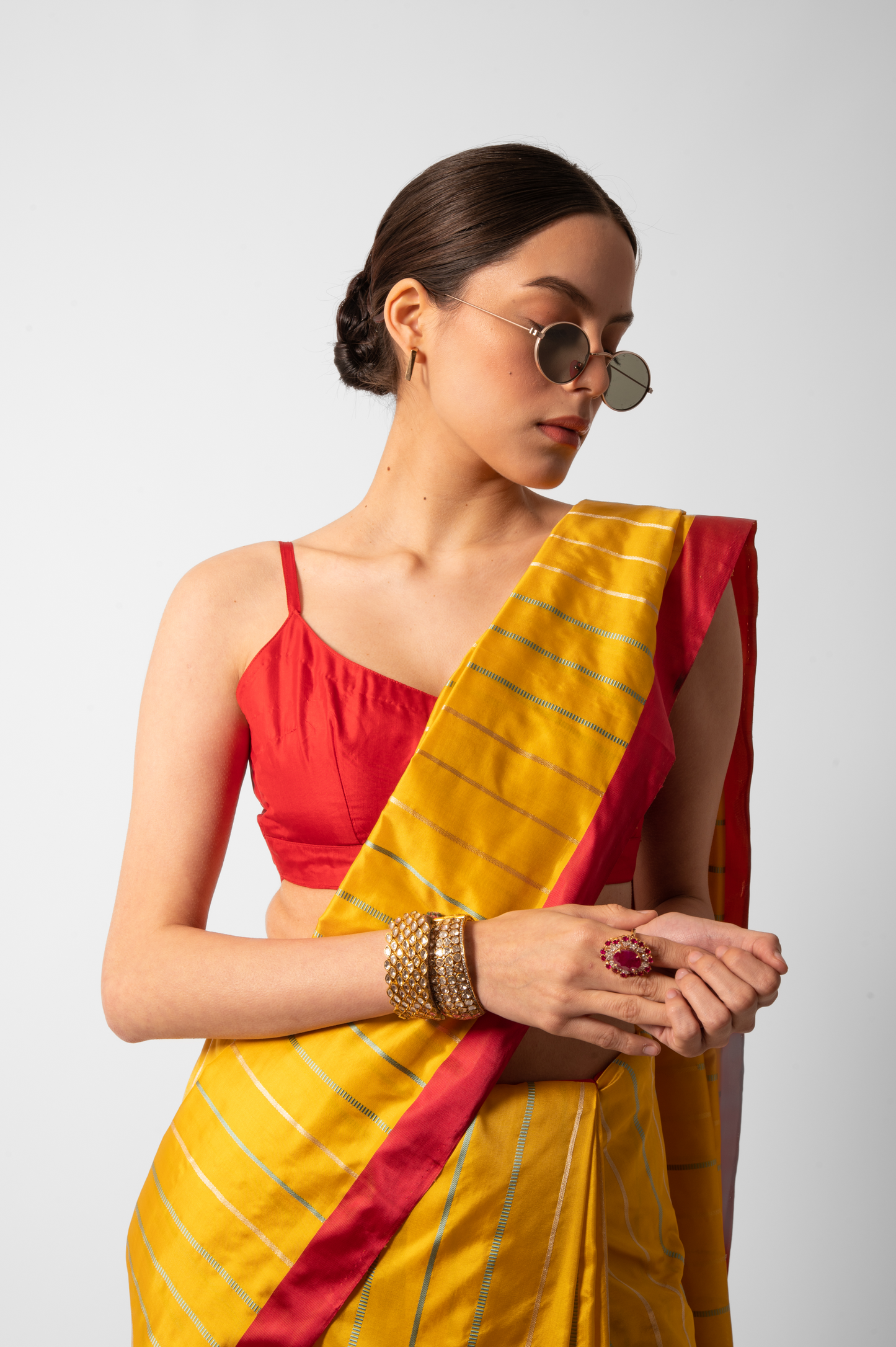 Bright Yellow Striped Sari