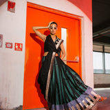 Black Colorblocked Sari