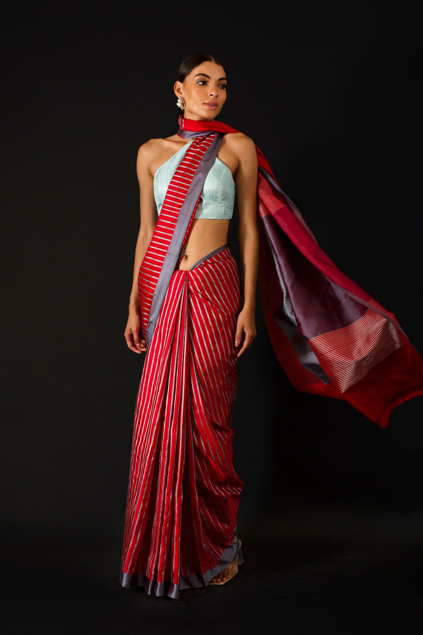 Red Mineral Striped Sari