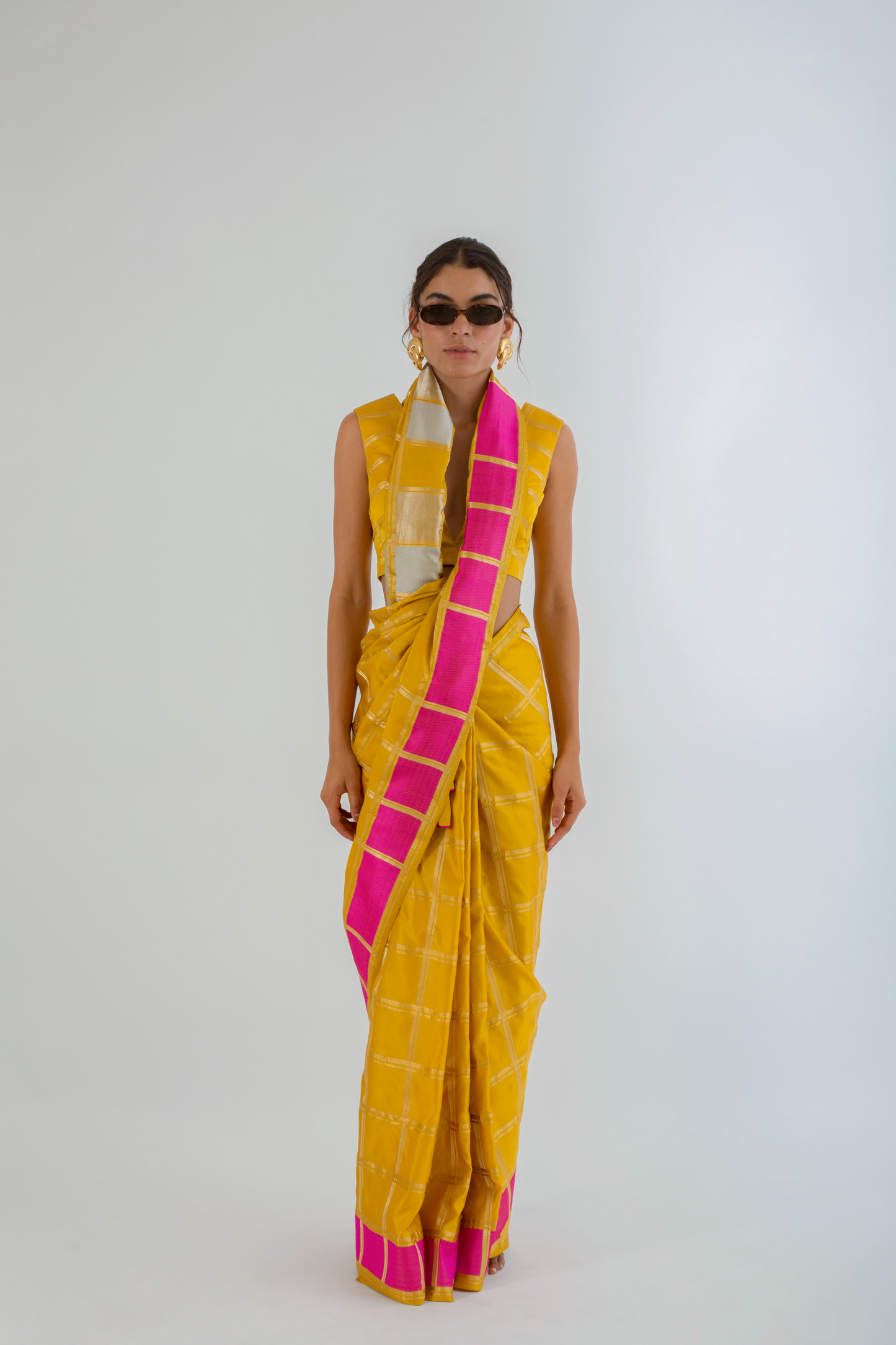 Sunset Gold Checked Sari