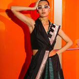 Black Colorblocked Sari