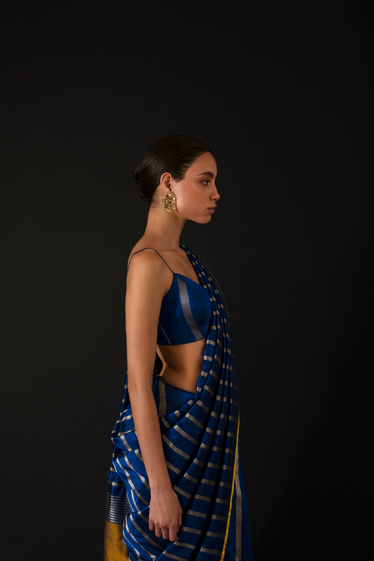 Estate Blue Full Striped Sari