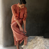 Muted Clay Organza Blazer With Drape Skirt