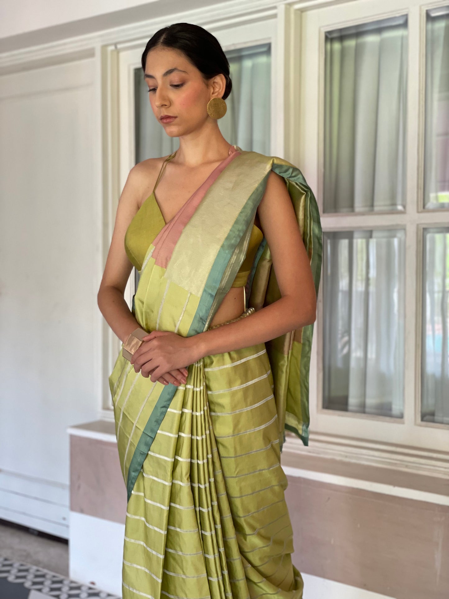 Fresh Green Striped Saree