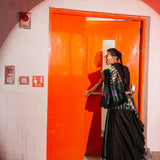 Black Colorblocked Sari