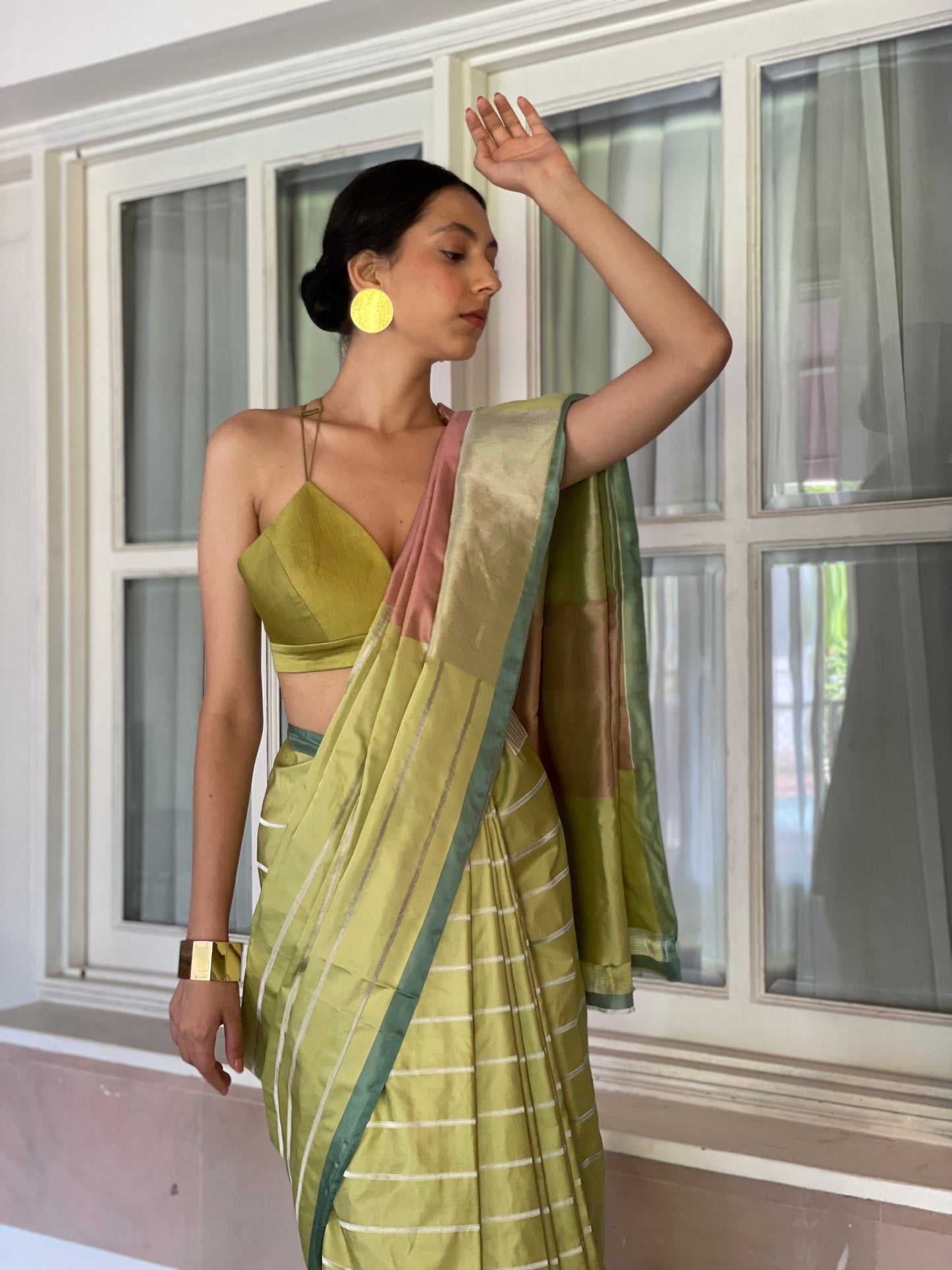 Fresh Green Striped Saree