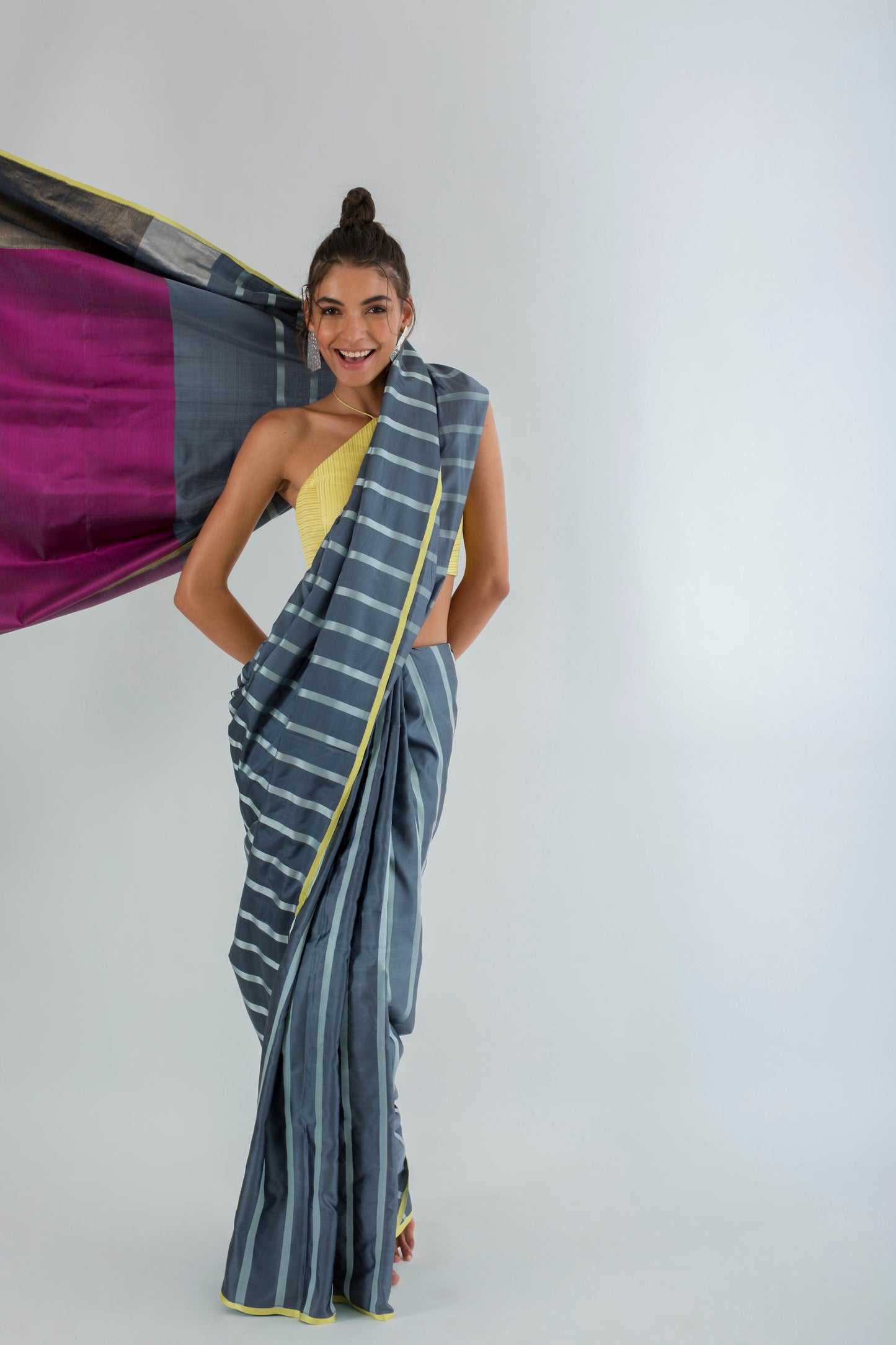 Dapple Gray Colorblock Sari