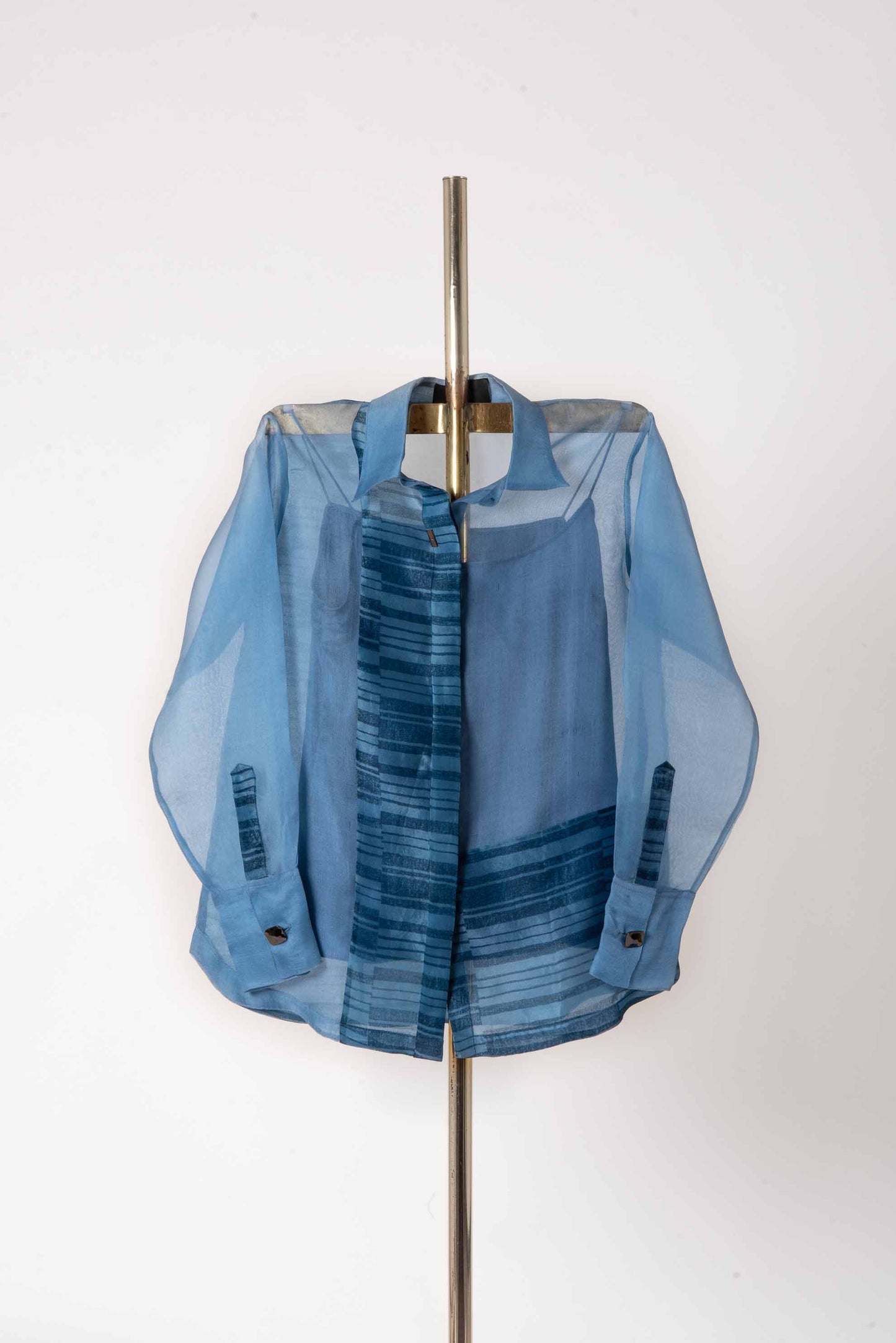 Parisian Blue Block Print Organza Shirt