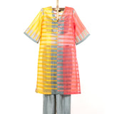 Sun Kissed Coral Organza Shirt With Cigarette Pants