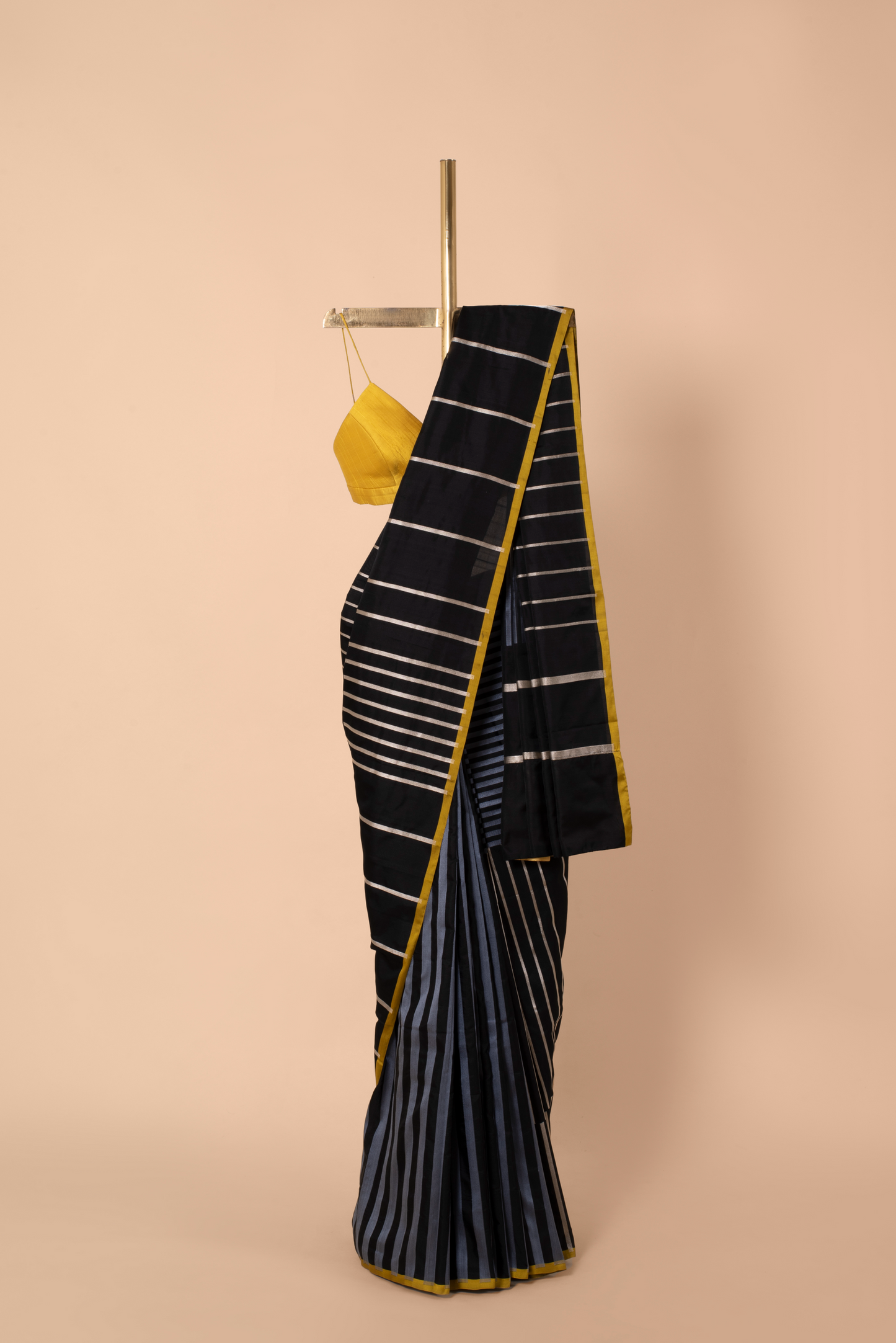 Black Olive Displaced Striped Sari