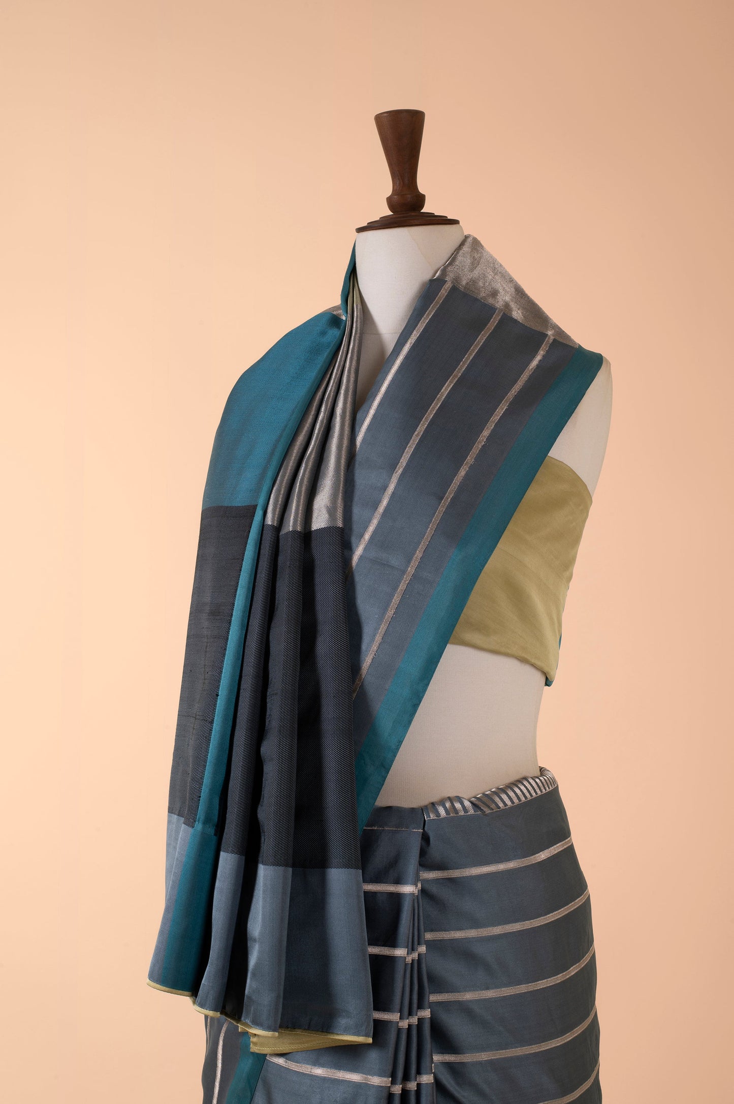 Gunmetal Gray Striped Sari