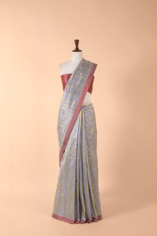 Silver Rose Stripe Sari